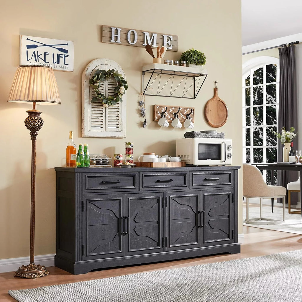 Black 3 Drawer 4 Door Sideboard Storage Cabinet F400