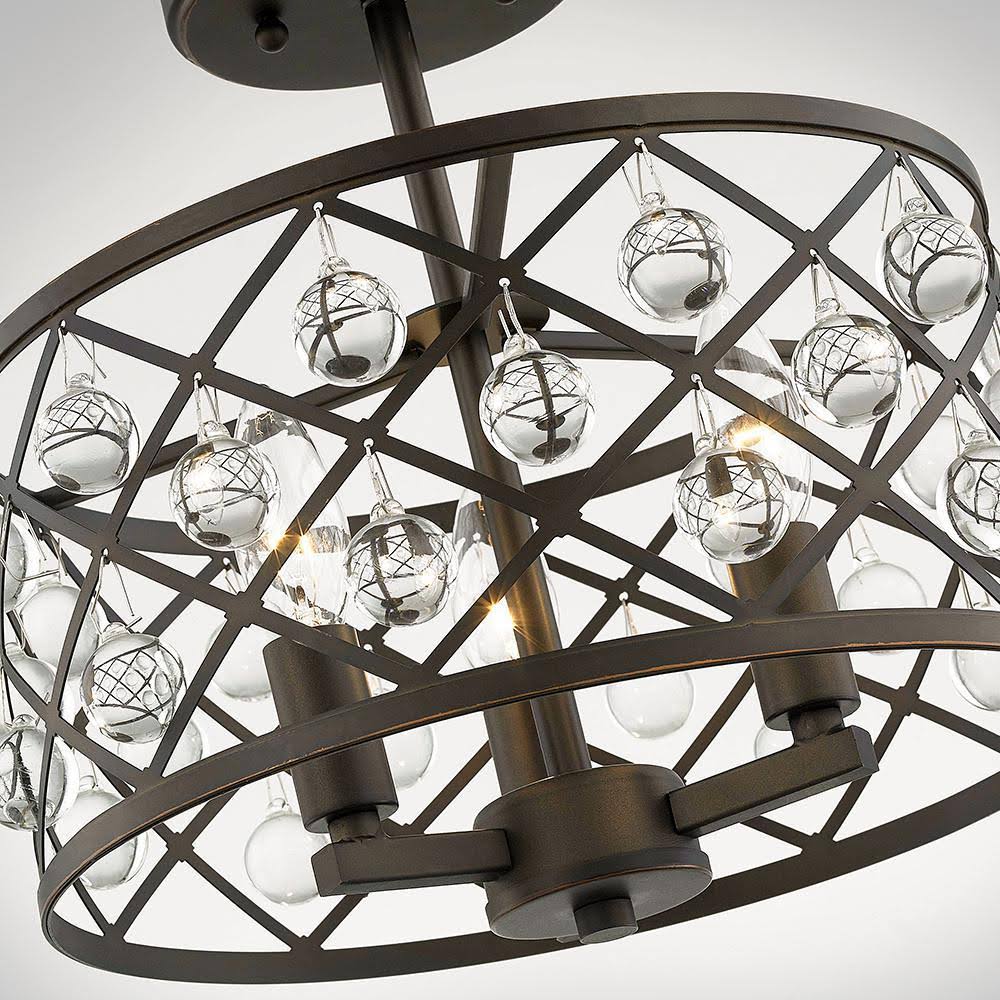 Aged Bronze Semi Flush Mount with Crystal Globes B5013
