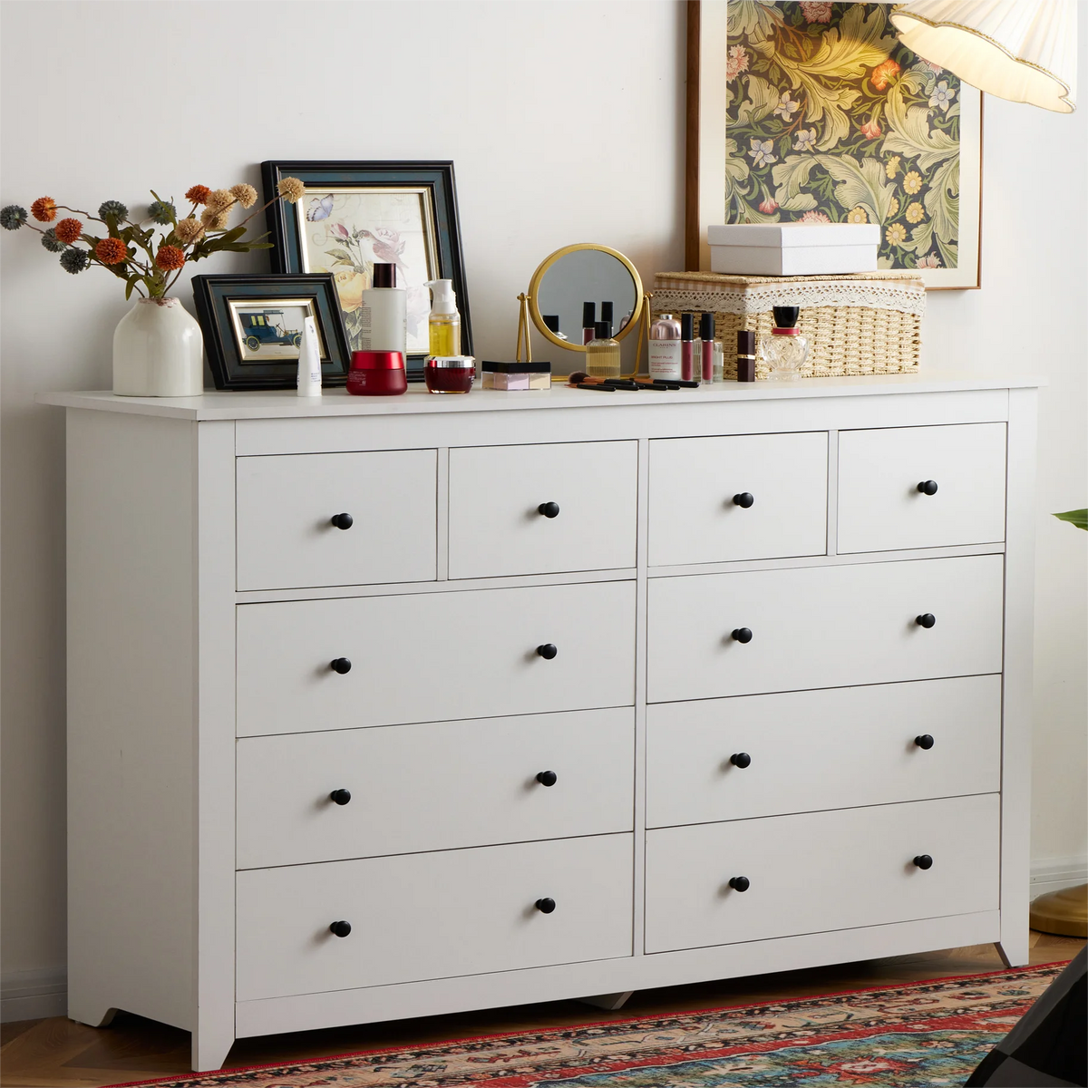 White Wood Dresser with 10 Deep Drawers J28186