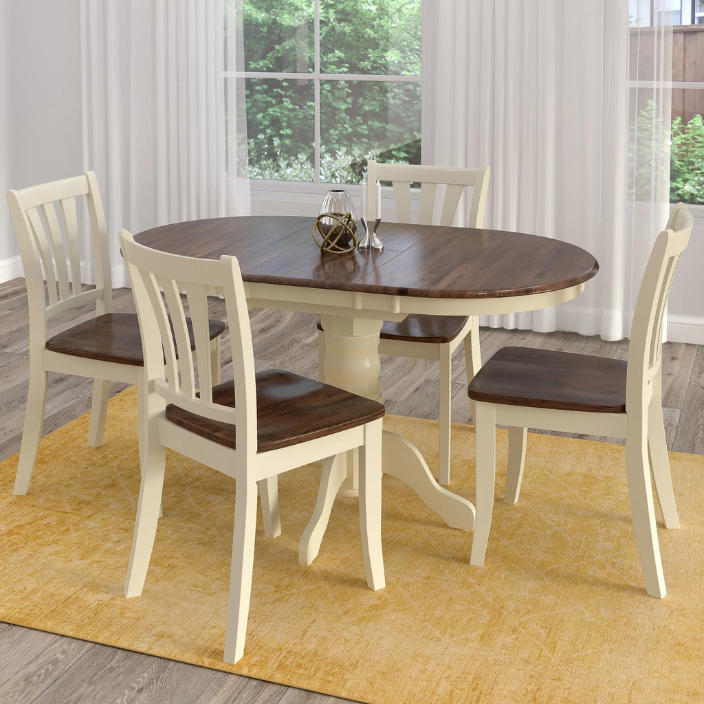 5 Piece Extendable Dark Brown and Cream Solid Wood Dining Set Q357