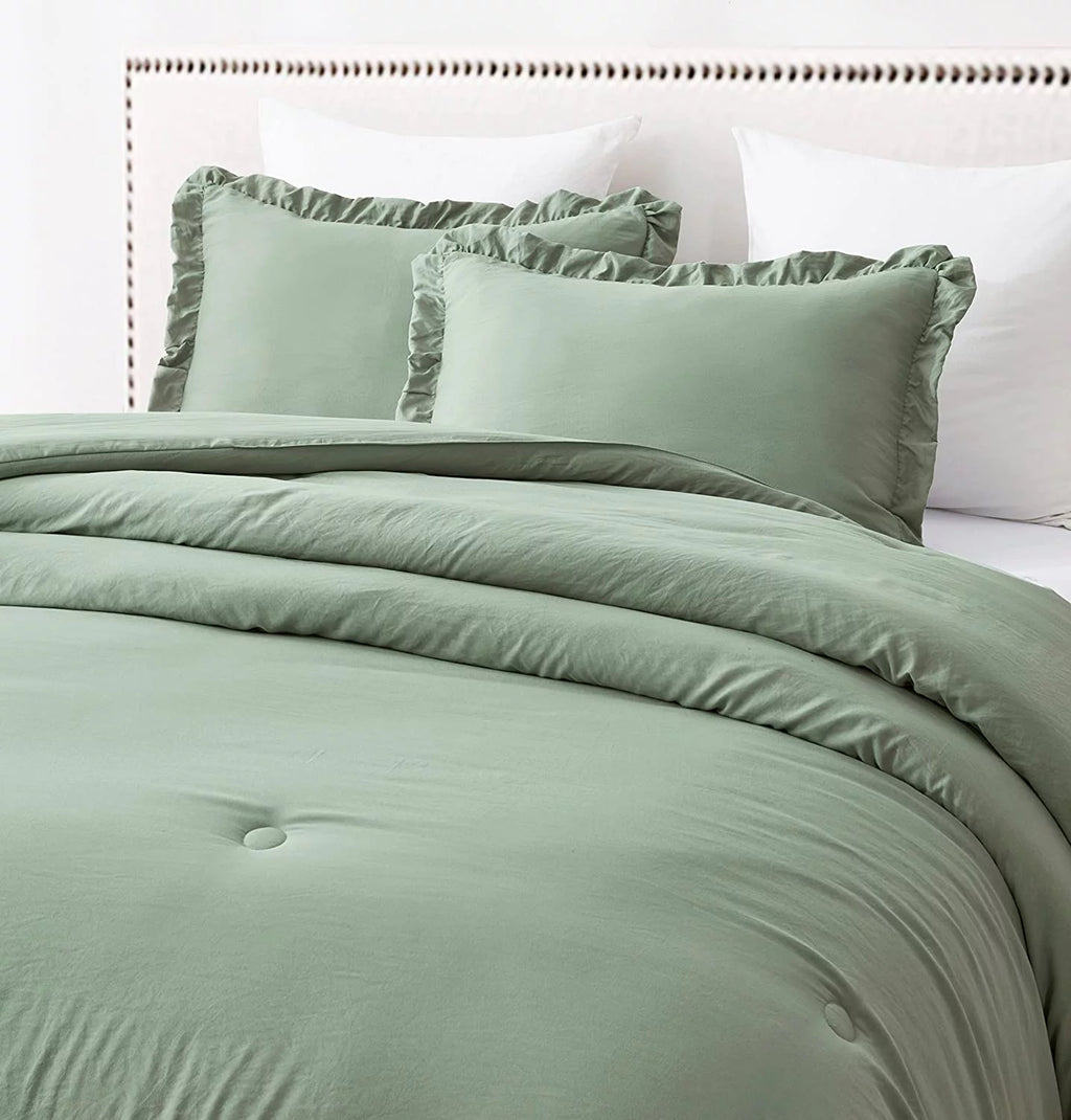 Sage Green Ruffled Edge Microfiber Comforter Set H254668