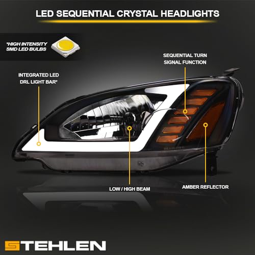 Compatible With 2001-2003 Honda Civic LED Headlights Black E400