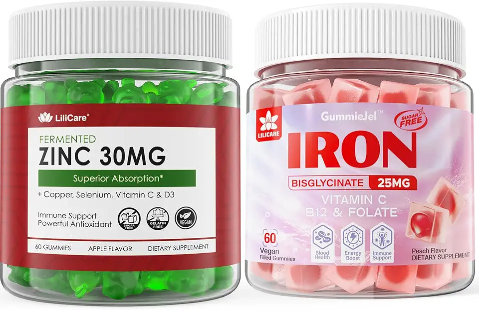 Sugar Free Zinc Gummies 2 Pack + Vegan Iron Gummies 1 Pack Q113