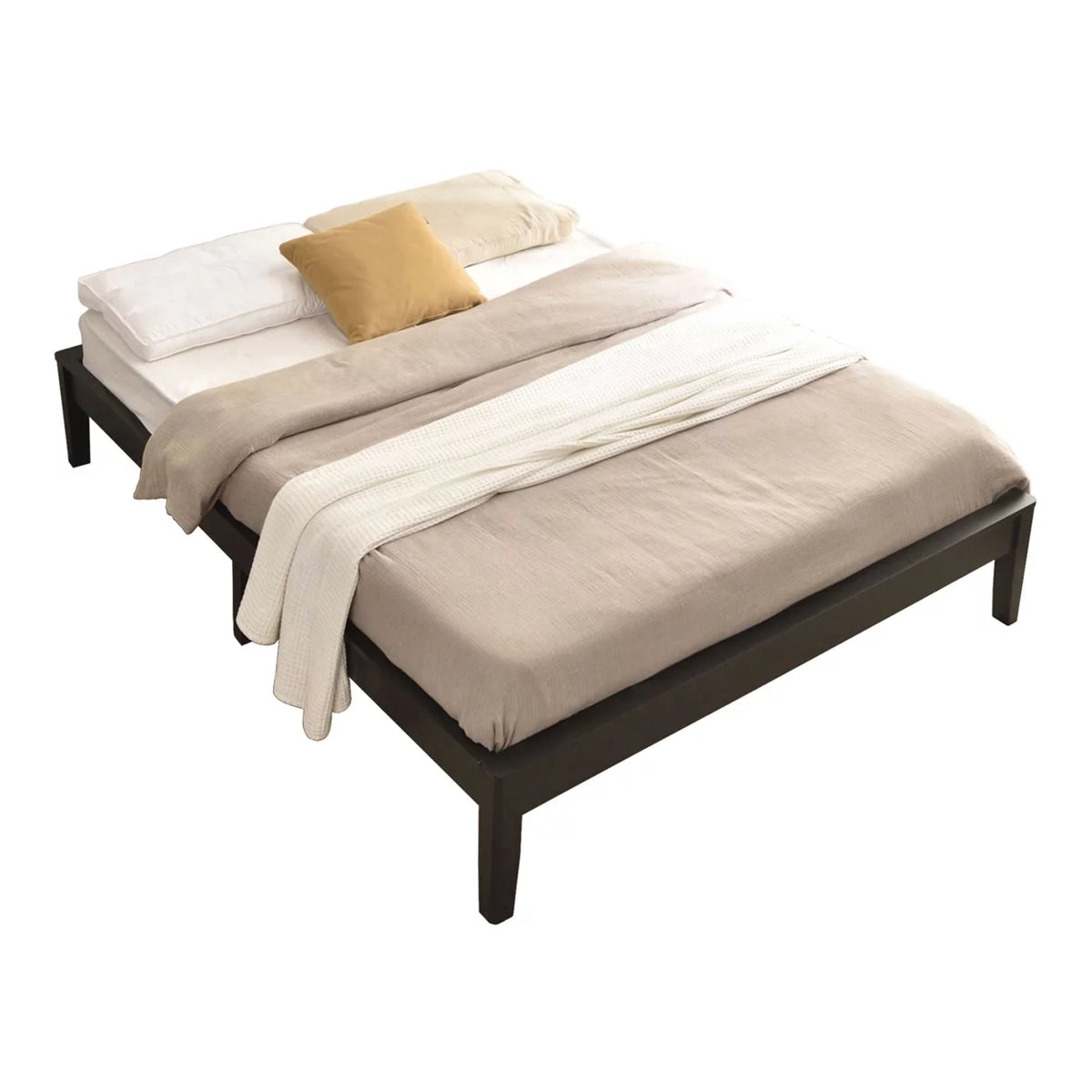 Black Queen Solid Pine Wood Platform Bed Frame Y90553