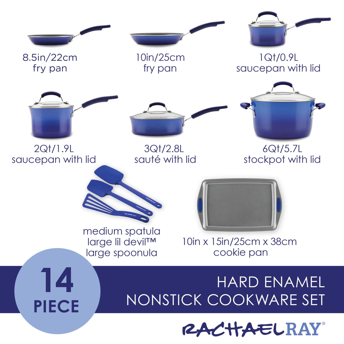 14 Piece Blue Nonstick Porcelain Enamel Cookware Set N4620