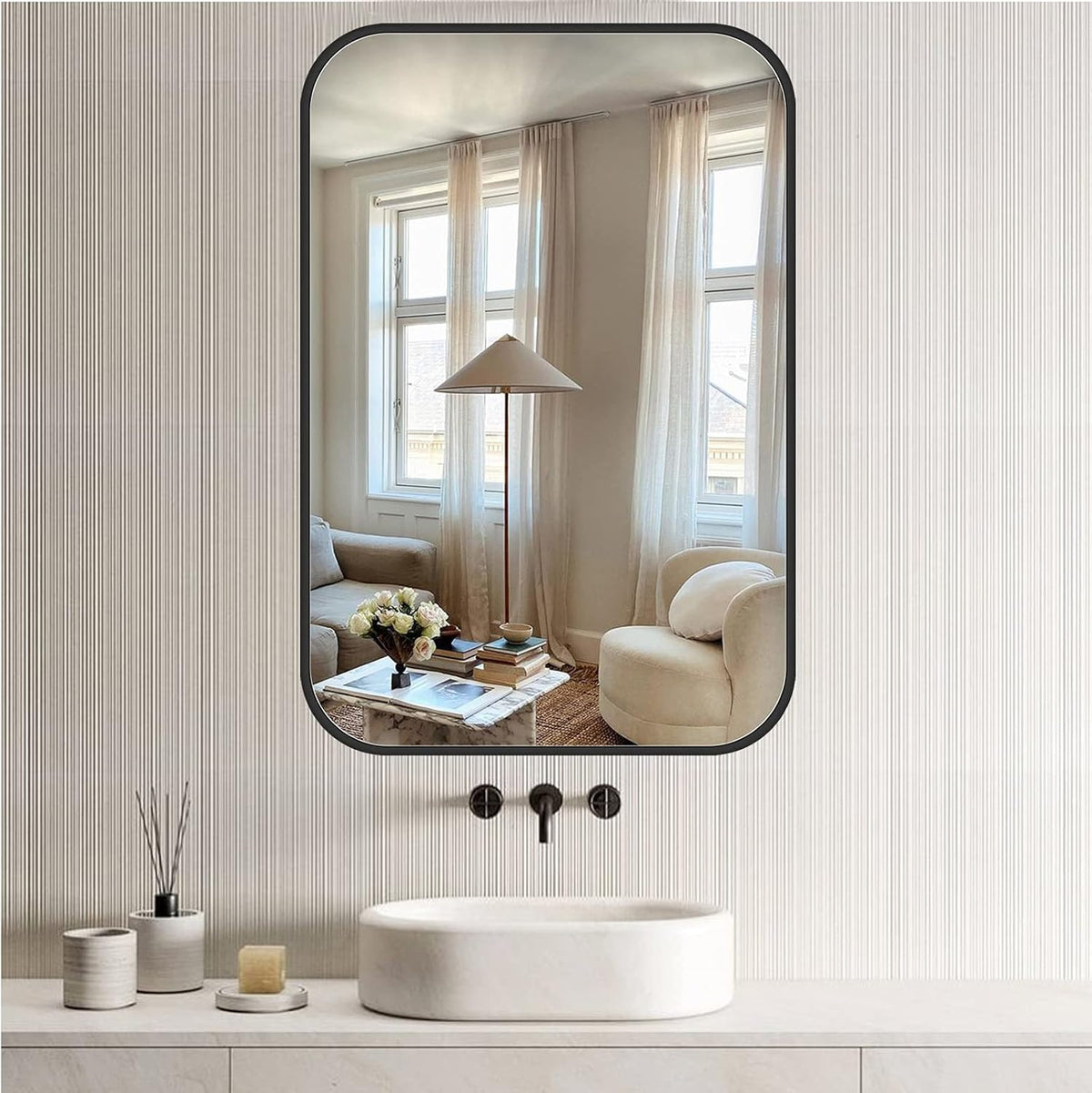 Gold Brushed Metal Framed Rectangular Bathroom Mirror U69157