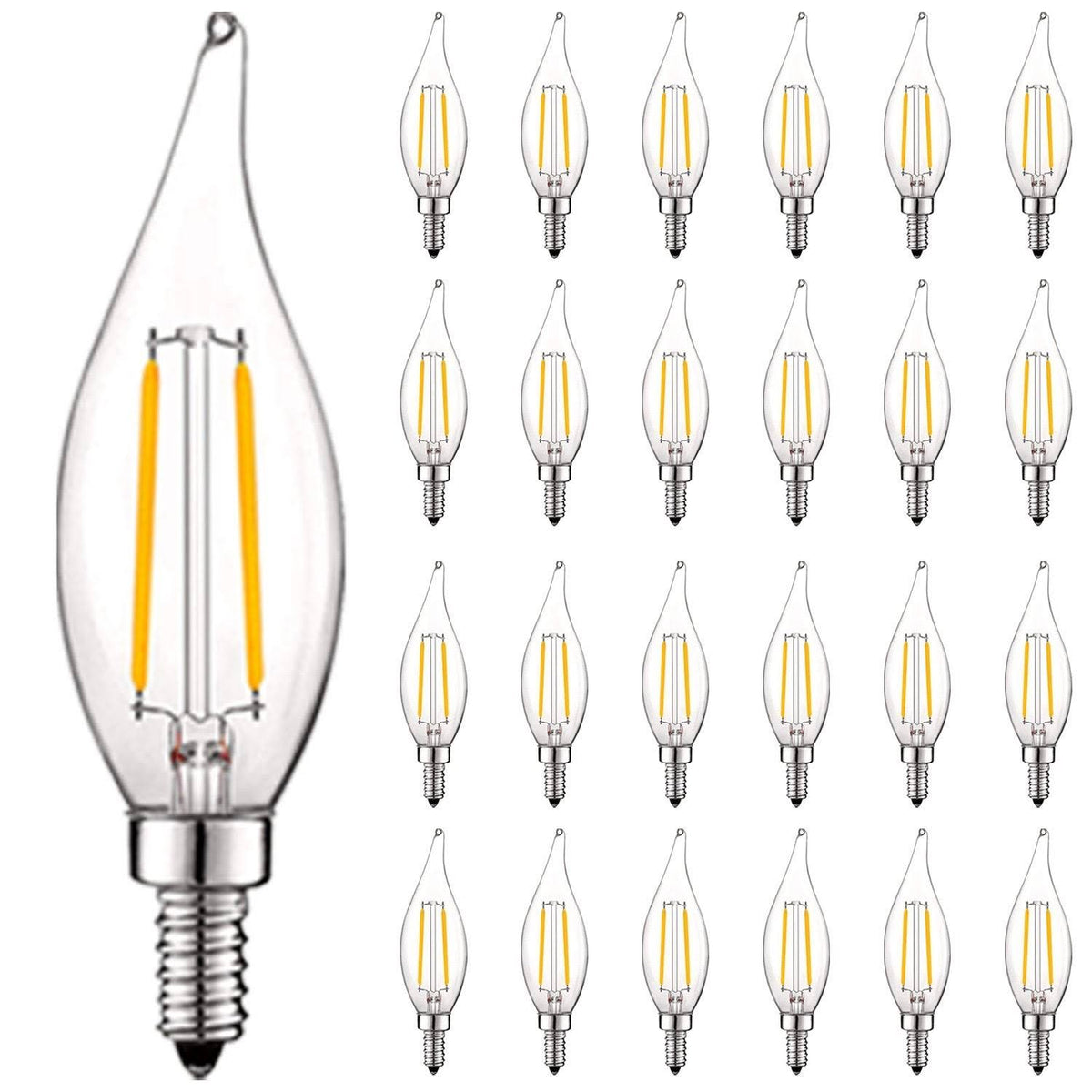 24 Pack Dimmable 4W LED Candelabra Bulbs E12 Base L4278