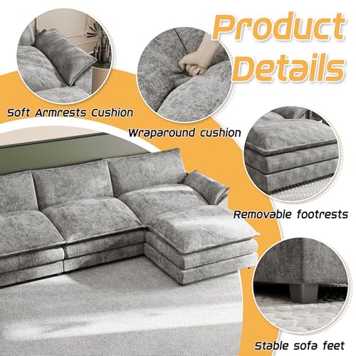 Dark Grey Chenille U Shaped Modular Sofa with Ottoman I7438