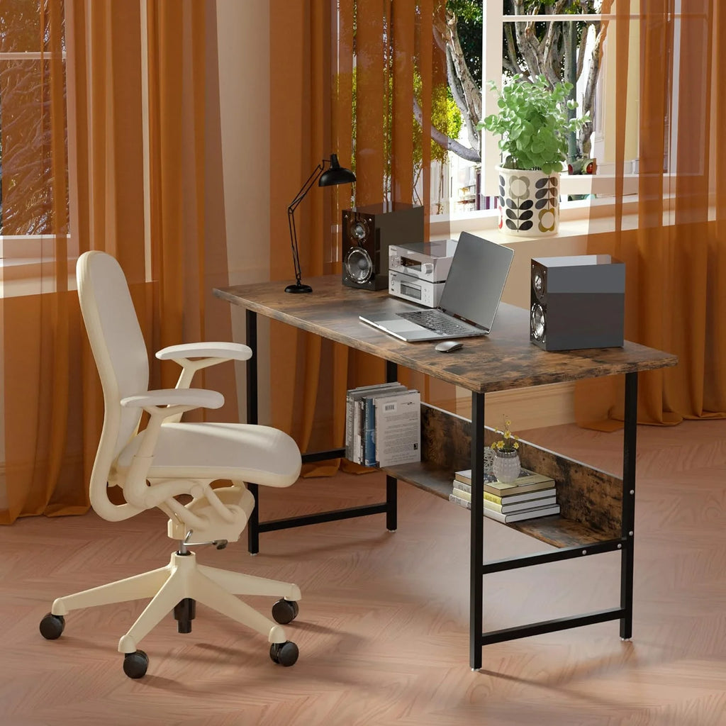55" Wood Office Desk with Metal Legs and Book Shelf Z1459