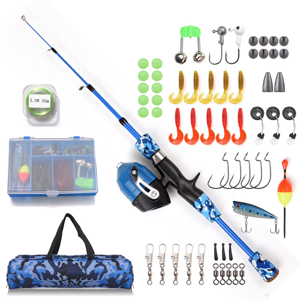 Kids Fishing Rod and Reel Combo Telescopic Casting Rod with Spincast Reel and Carry Bag D140