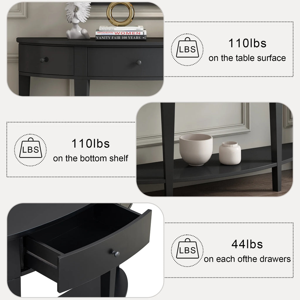 Black Curved Console Table with 3 Drawers T34216
