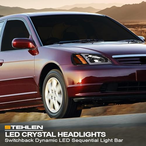 Compatible With 2001-2003 Honda Civic LED Headlights Black E400