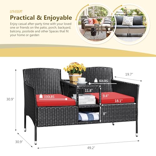 Beige Rattan 2-Seat Patio Loveseat with Cushions M464336