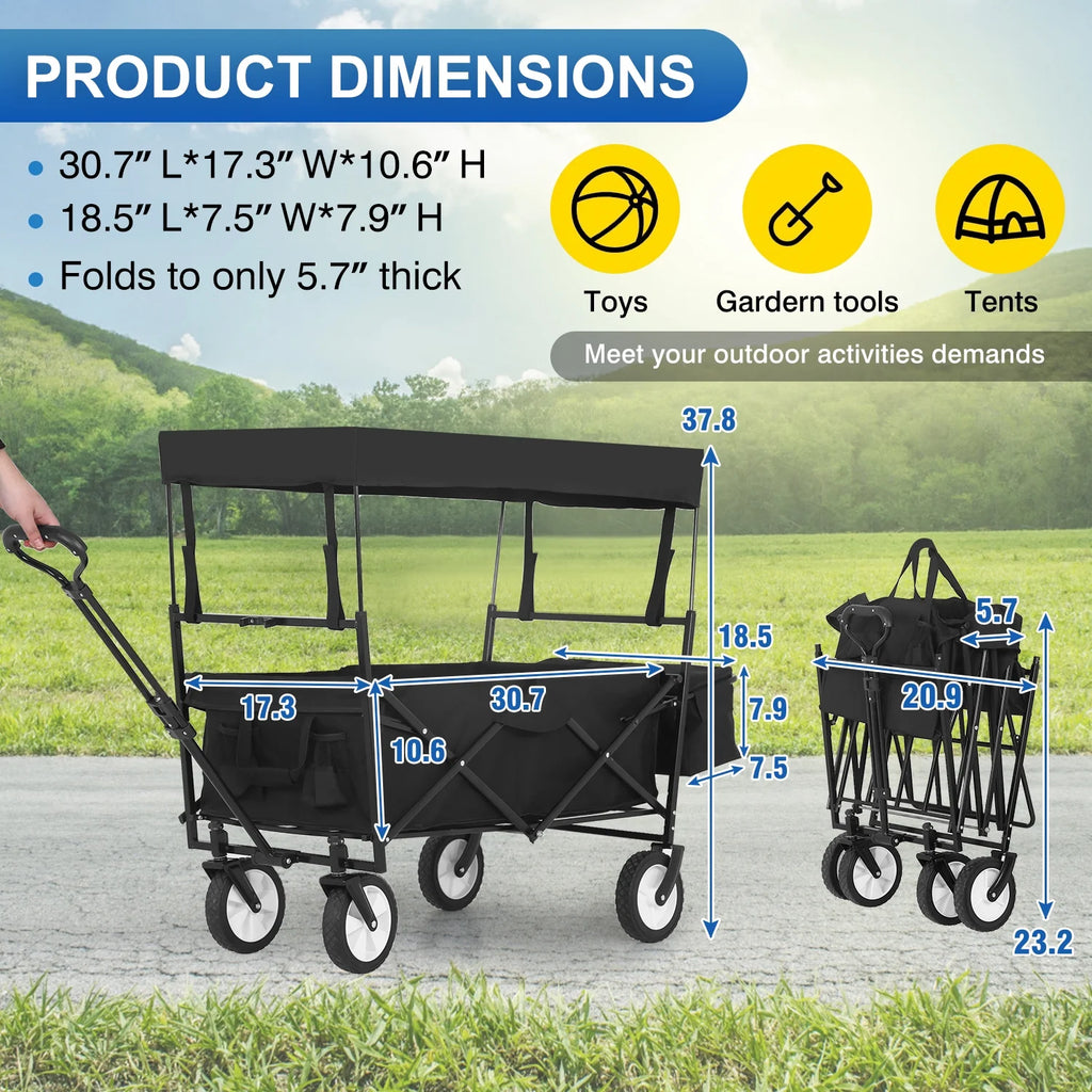 Black Folding Wagon Cart with Removable Canopy X26127