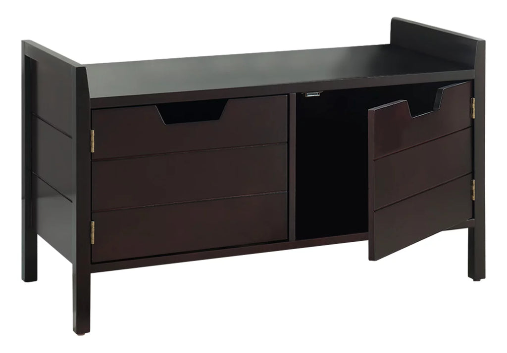Espresso Wood Shoe Bench with Cabinet Storage H548262