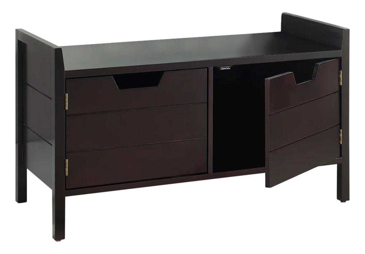 Espresso Wood Shoe Bench with Cabinet Storage H548262