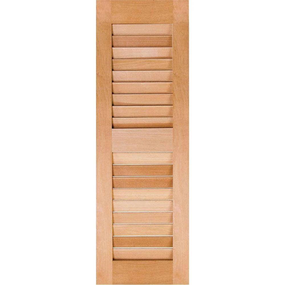 12 in. x 53 in. Exterior Real Wood Louvered Shutters Pair Unfinished U900540