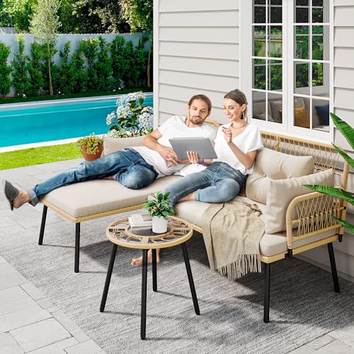 4-Piece Wicker Patio Bistro Set with Cushions and Metal Table Z970