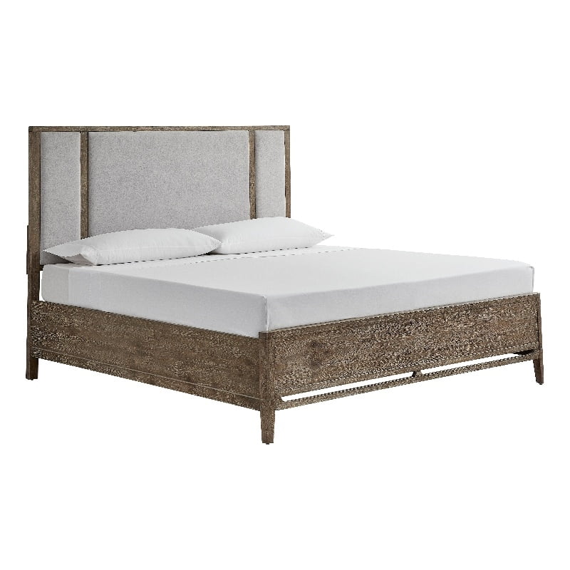 Wood Cal.King Panel Bed with Upholstered Headboard in Brown K822