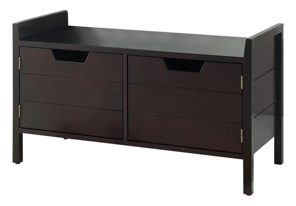Espresso Wood Shoe Bench with Cabinet Storage H548262
