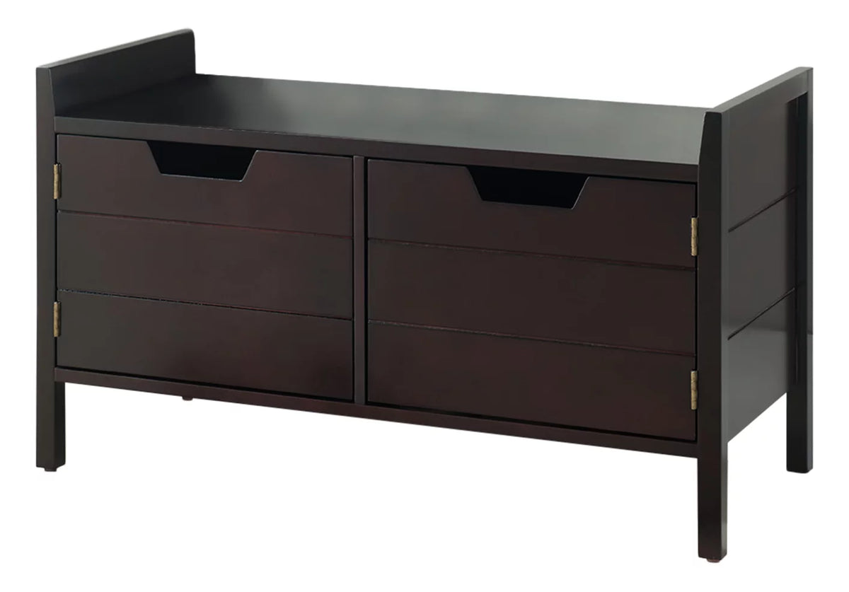 Espresso Wood Shoe Bench with Cabinet Storage H548262