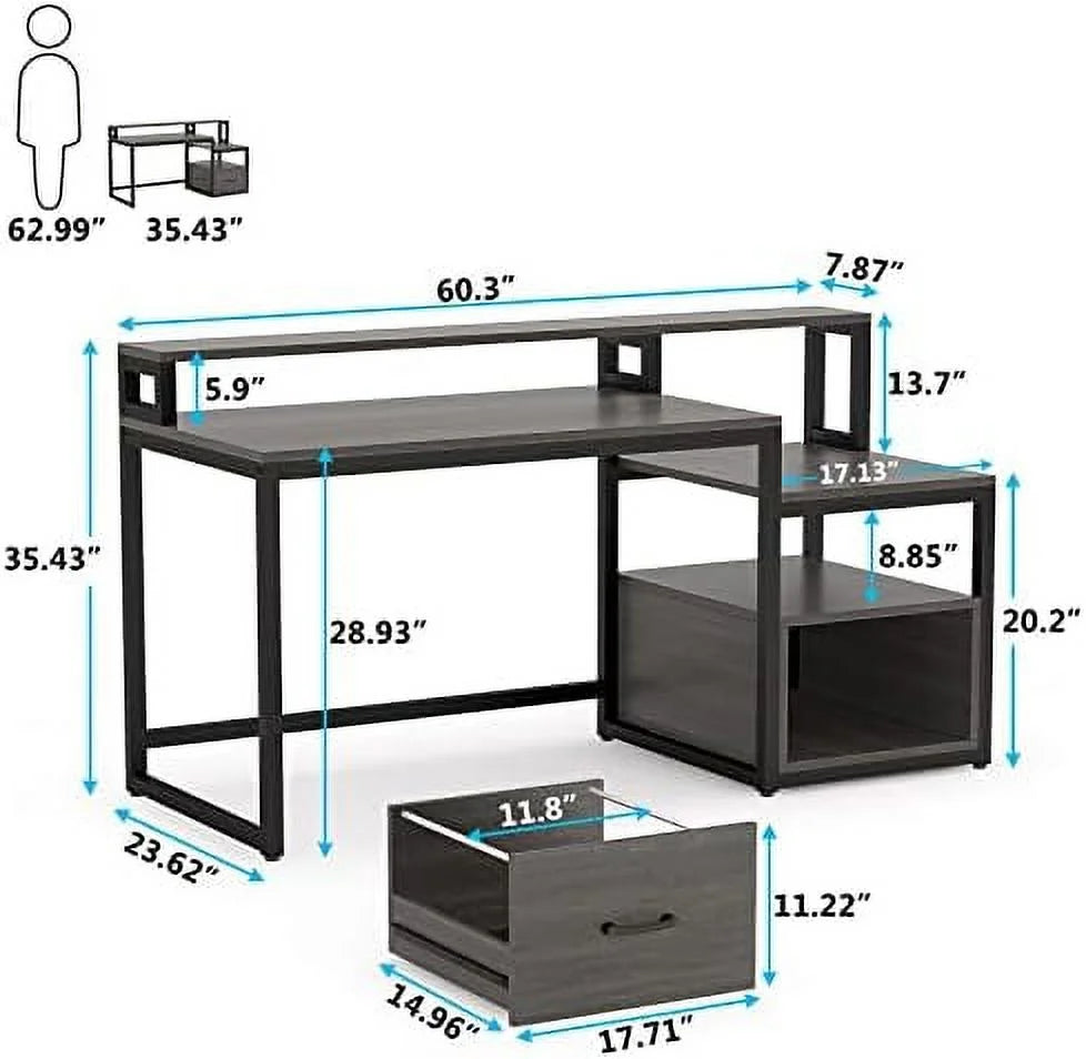 60 inch Computer Desk with File Drawer and Shelves X2881