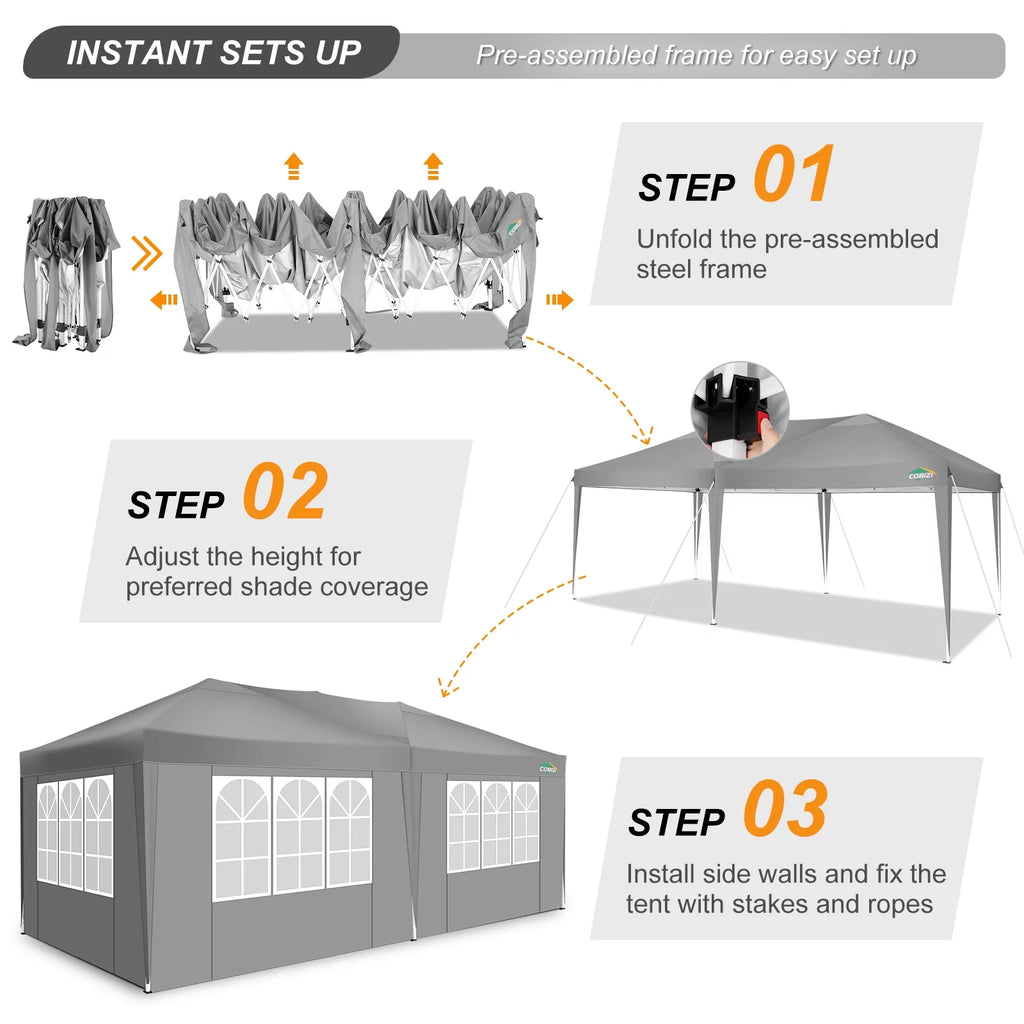 10x20 Pop up Canopy Tent with 6 Removable Sidewalls L6330