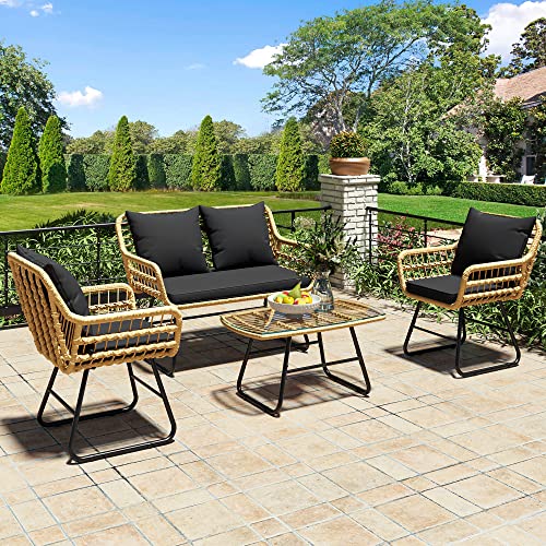 4-Piece Wicker Patio Bistro Set with Cushions and Metal Table Z970