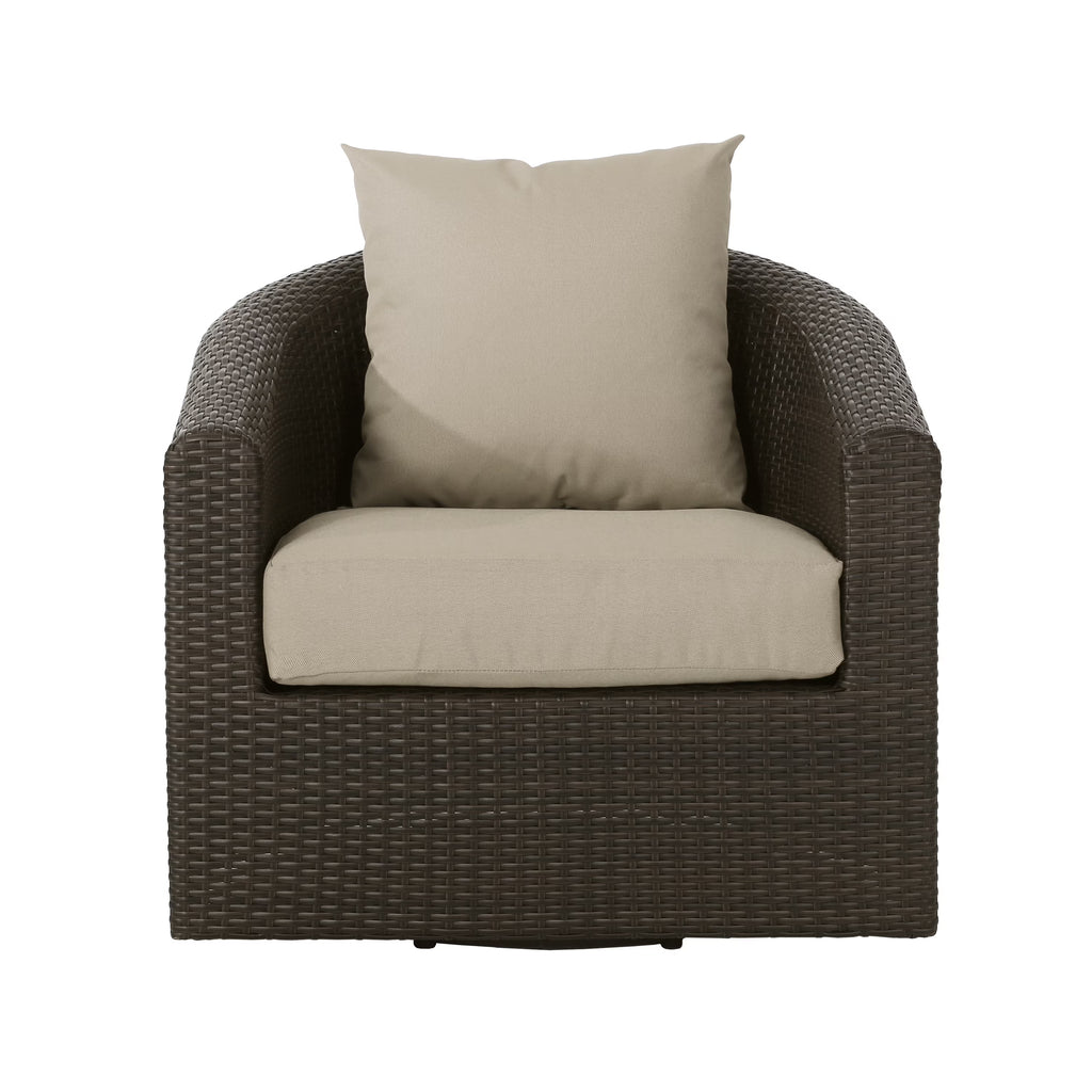 Mixed Brown and Mixed Khaki Wicker Swivel Club Chair J6642