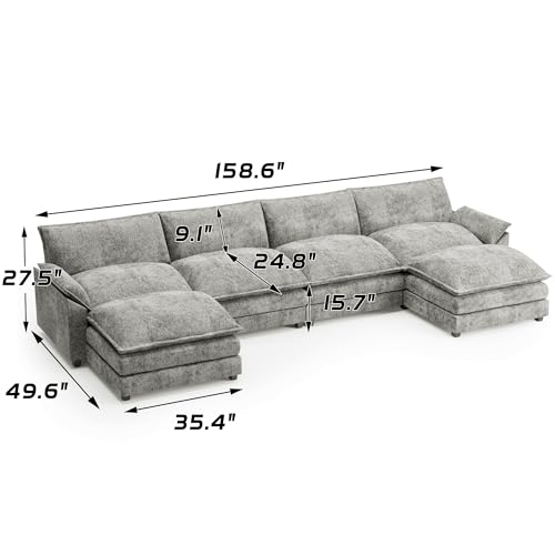 Dark Grey Chenille U Shaped Modular Sofa with Ottoman I7438