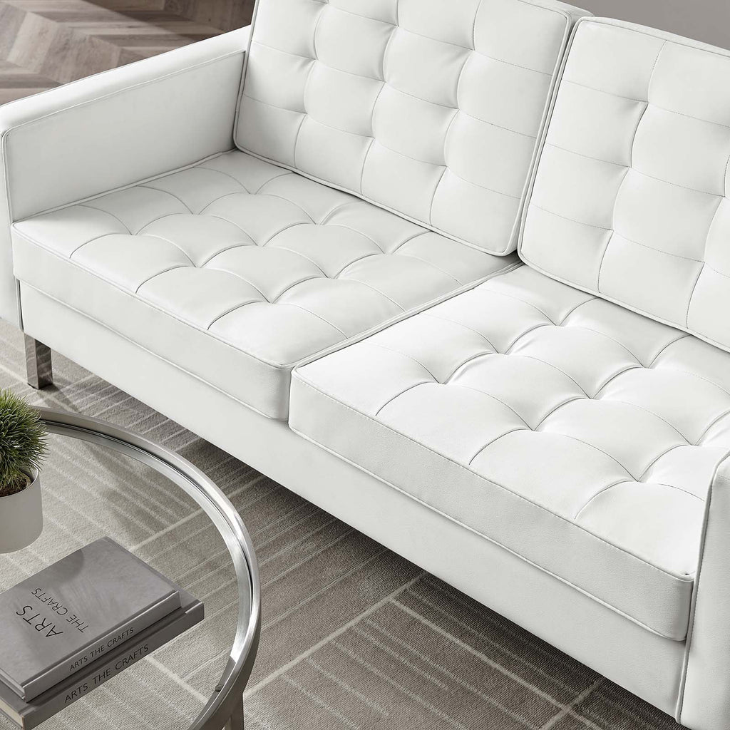 Silver White Tufted Vegan Leather Loveseat Z9770