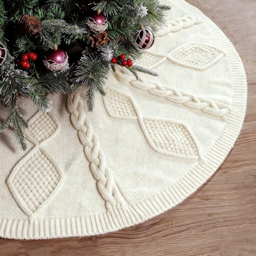 48 Inch Braided Cable Knit Cream White Tree Skirt L81175