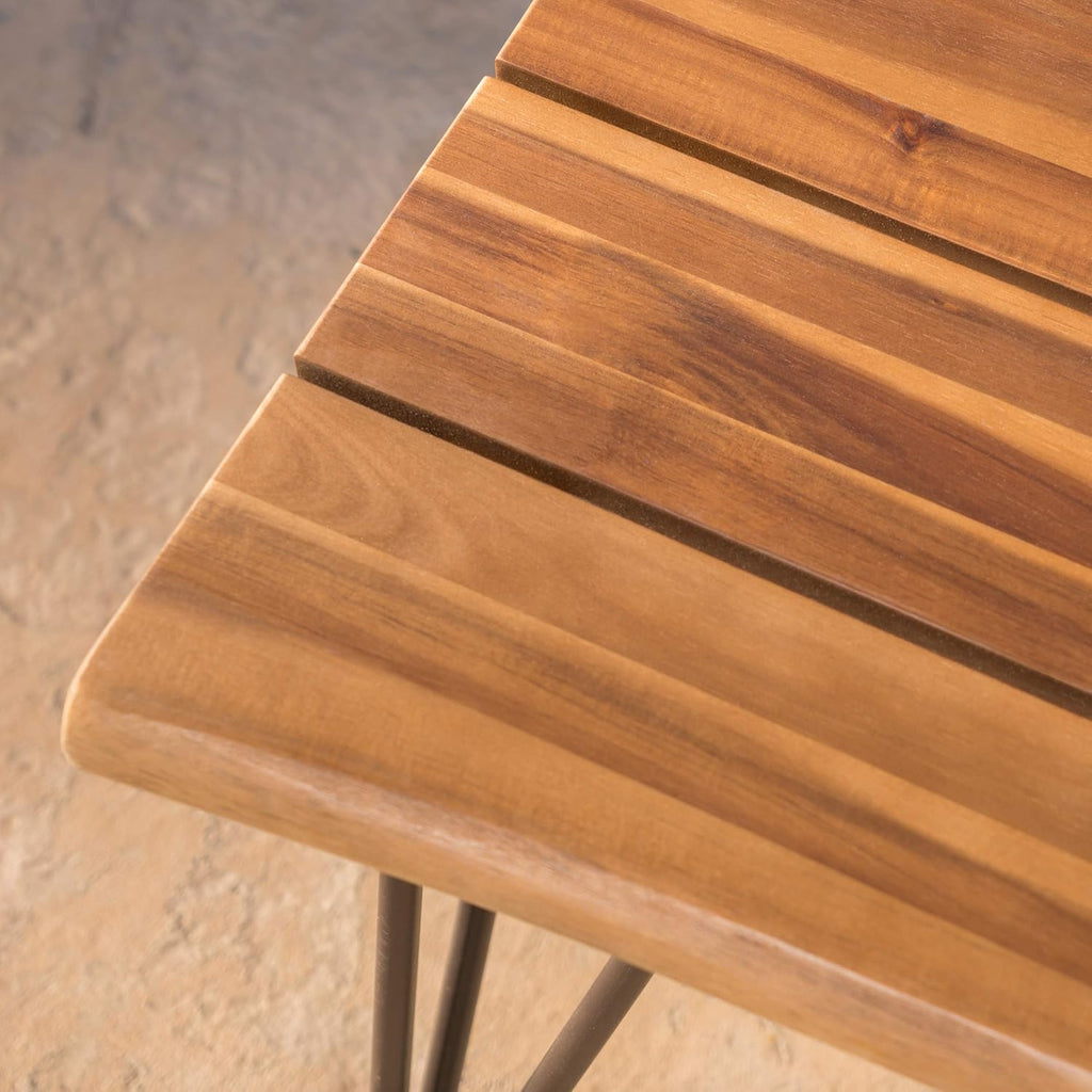 Outdoor Industrial Iron and Teak Finished Acacia Wood Coffee Table E381