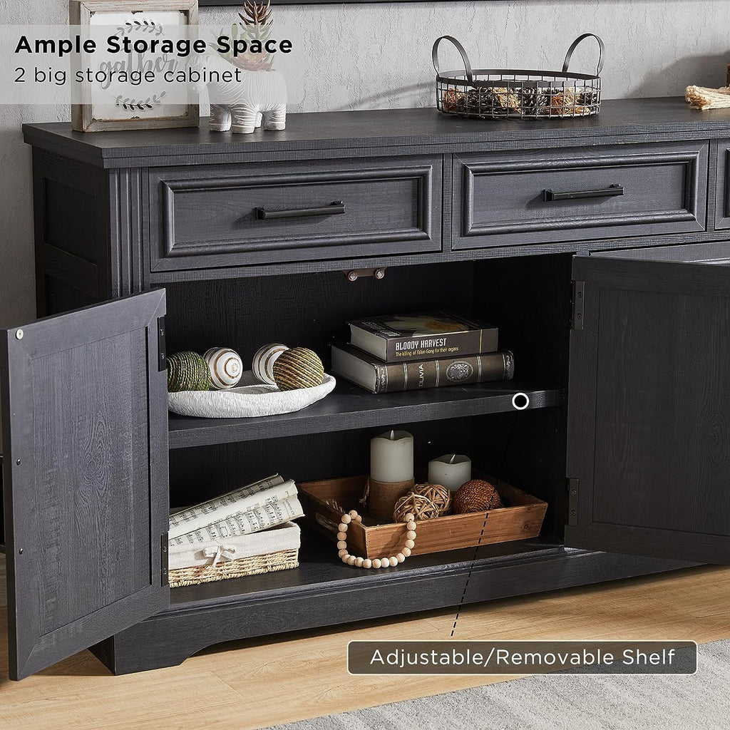 Black 3 Drawer 4 Door Sideboard Storage Cabinet F400
