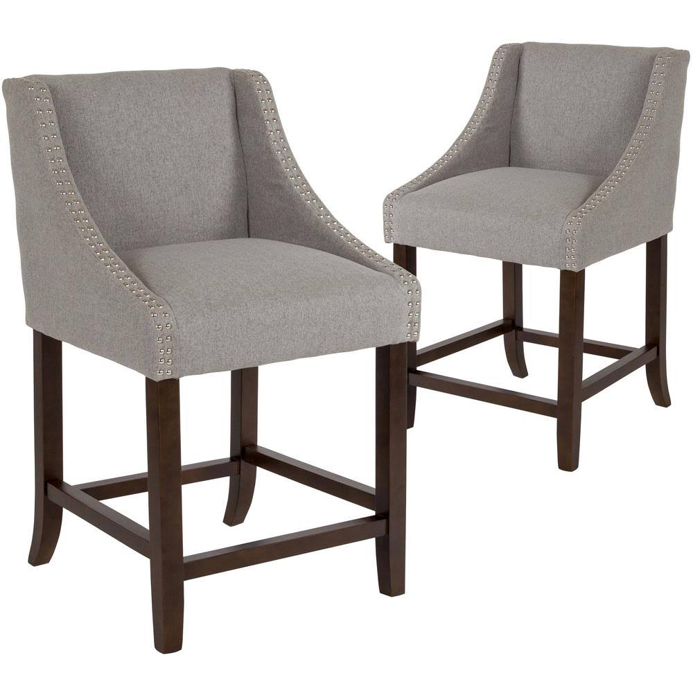 Light Gray Fabric Bar Stool Set of 2 H4361