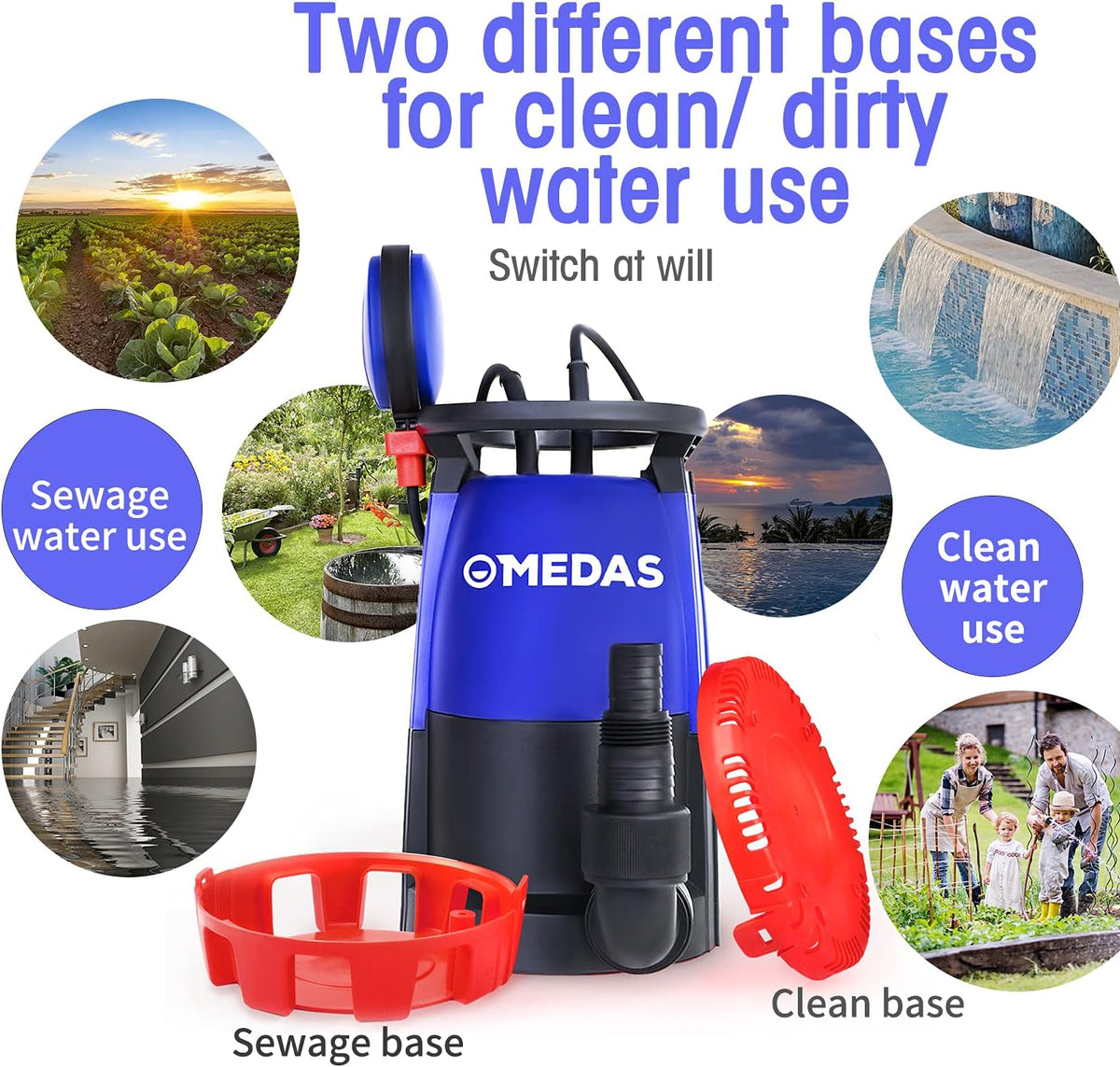 1HP 750W 4623GPH Submersible Sump Pump Electric 3 in 1 Clean/Dirty Water Utility Water Pumps w/Float Switch and Long 16.4ft Cable Pack of 2 P1005