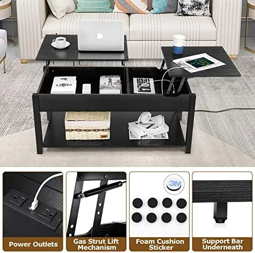 42.5" Lift Top Coffee Table with Hidden Compartment and USB Ports W128