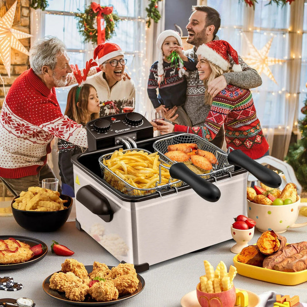 5.3Qt Stainless Steel Electric Deep Fryer with Triple Basket V1624