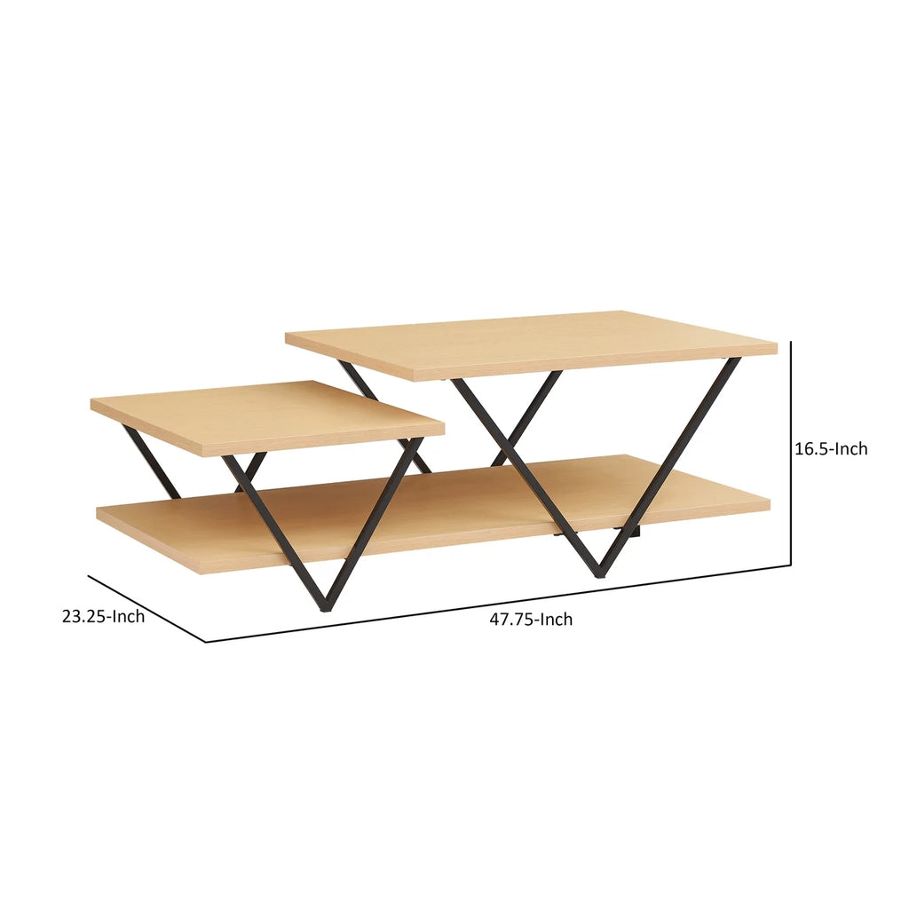 48 Inch 2 Tier Coffee Table with Bottom Shelf V886240