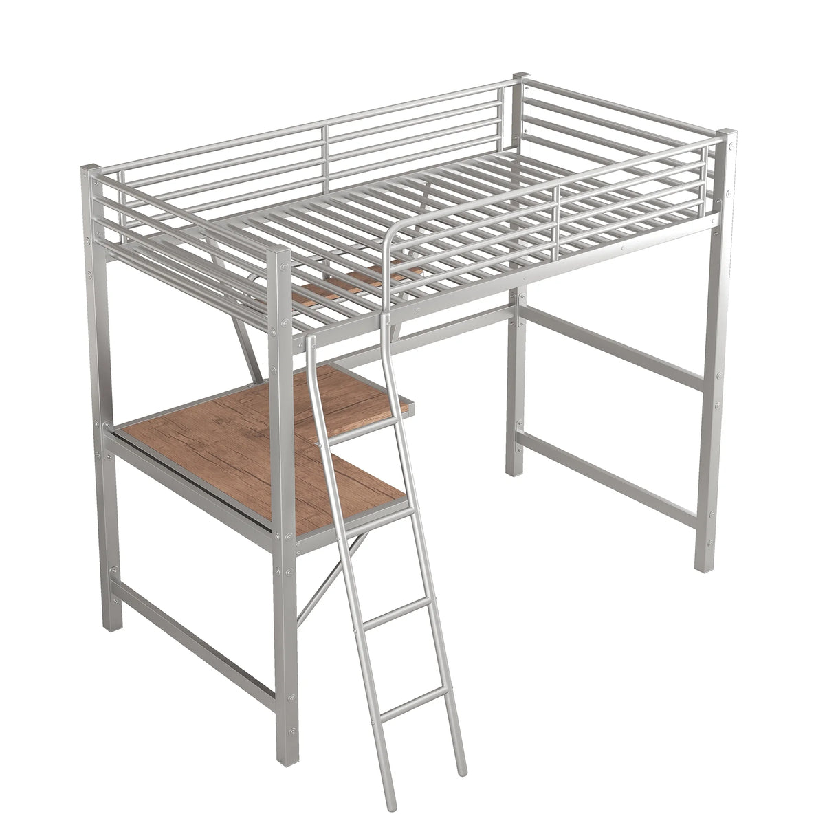 Metal Loft Bed with Desk and Shelf V81258