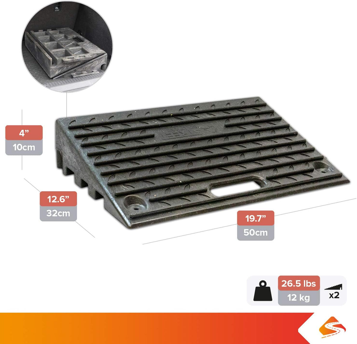 4 Inch Driveway Curb Ramp Pack of 2, Heavy Duty Rubber Ramps G7559