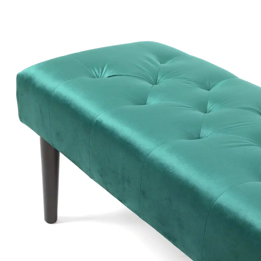 Green Velvet Upholstered Bench with Wooden Legs N772023