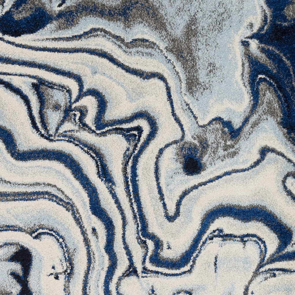 Abstract Coastal Area Rug - Marble Swirl Pattern - Ombre Blue, Royal Blue, Navy Blue, Grey, White - 5'3" x 7'3" B3965