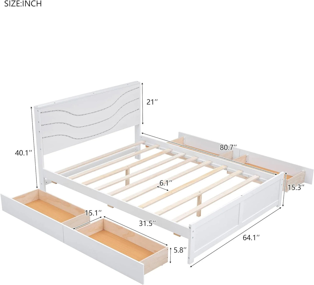 Queen Size Wood Platform Bed Frame with Headboard and 4 Storage Drawers N292411