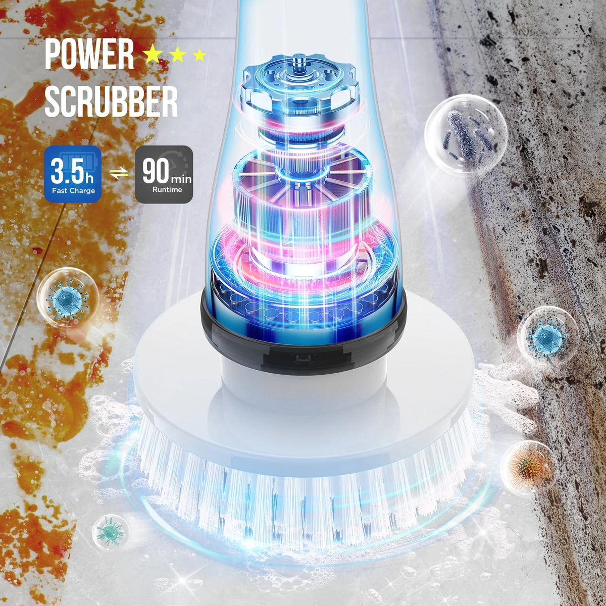 Cordless Electric Spin Scrubber with 4 Heads J2651