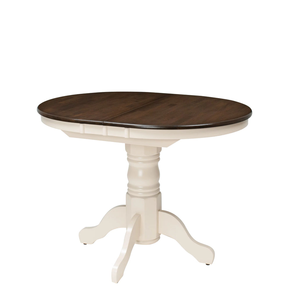 5 Piece Extendable Dark Brown and Cream Solid Wood Dining Set Q357