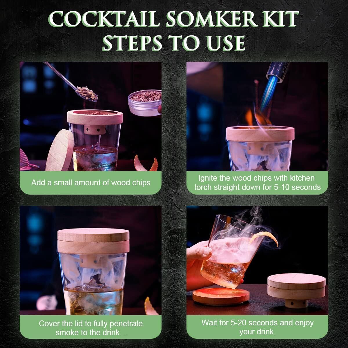 Cocktail Smoker Kit with Torch & 4 Flavors of Wood Chips, Pack of 2 H740