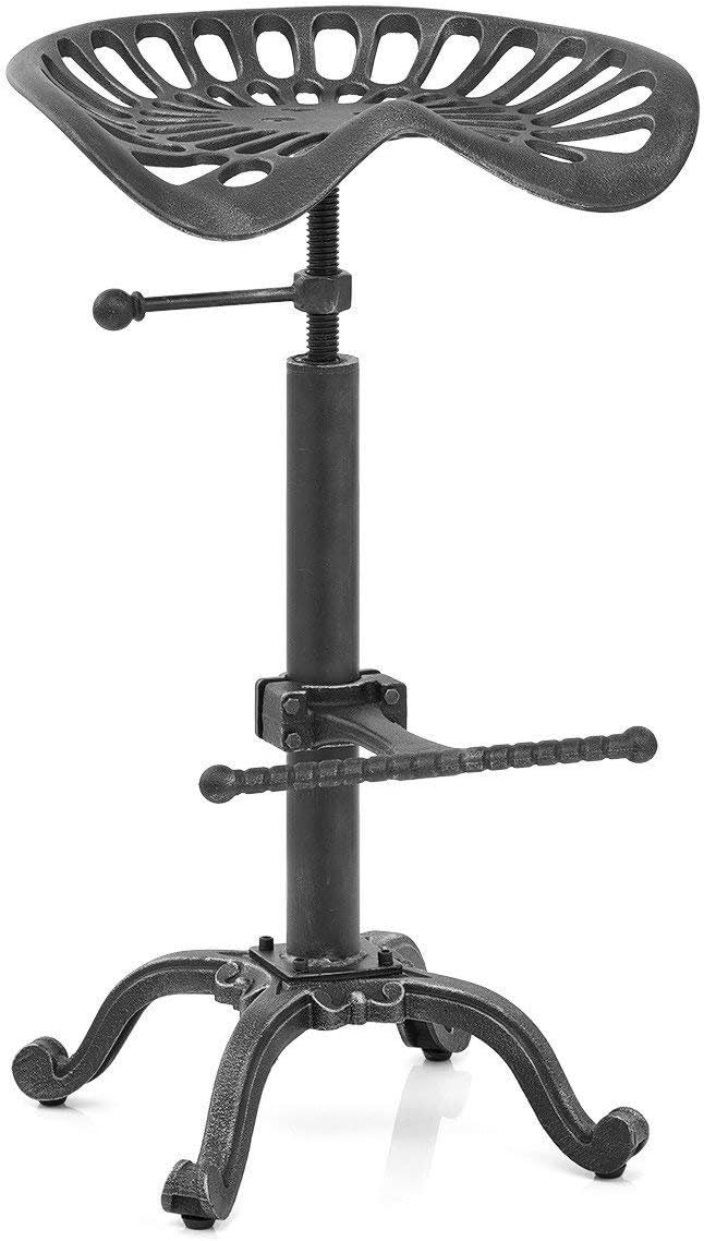 Rustic Industrial Adjustable Bar Stool (Silver, Cast Iron) P372