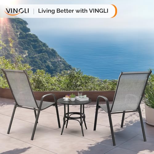 Black Set of 6 Stackable Outdoor Dining Chairs with Sling High Back and Armrests P3451