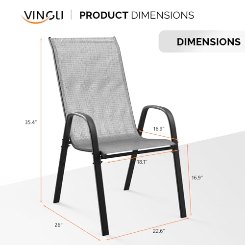 Black Set of 6 Stackable Outdoor Dining Chairs with Sling High Back and Armrests P3451